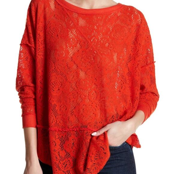 Free People Not Cold in this Floral Knit Top Coral - Picture 1 of 12